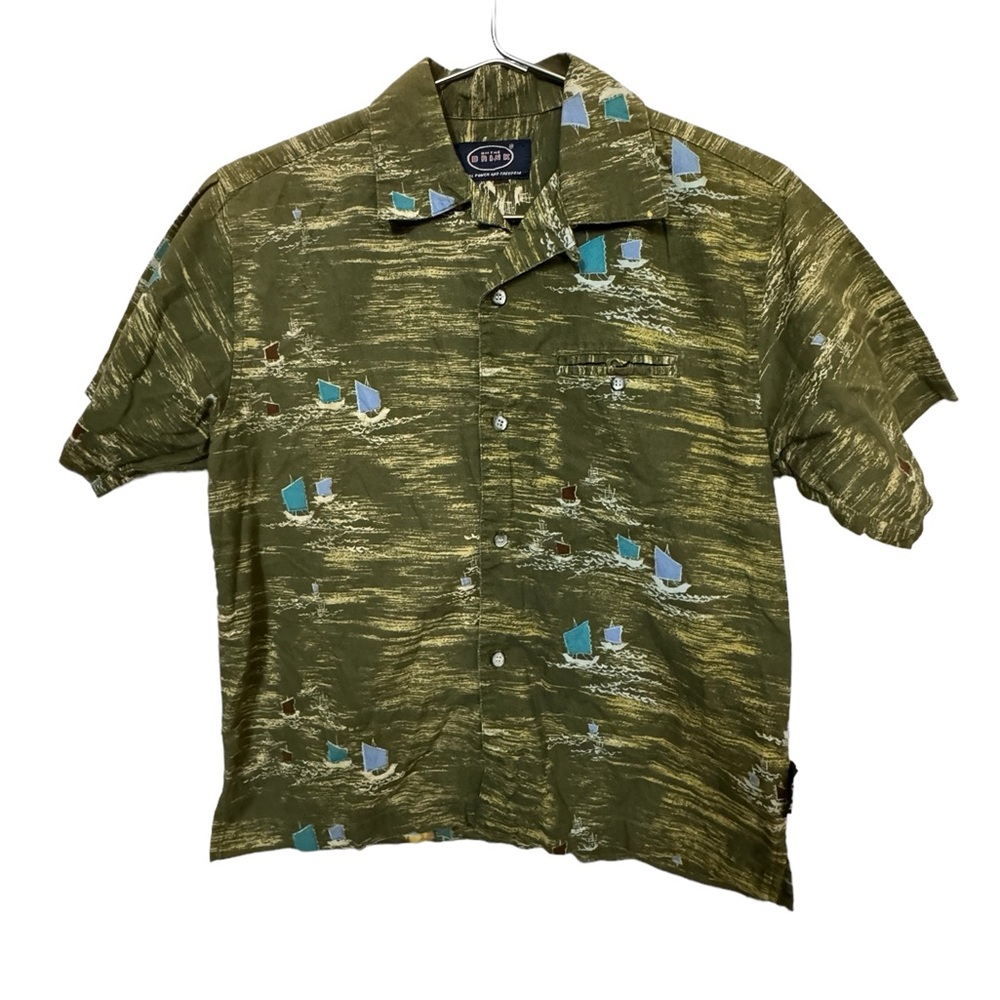 Vintage Green On The Brink 90s Button Down Retro Surf Hawaiian Shirt Men’s S